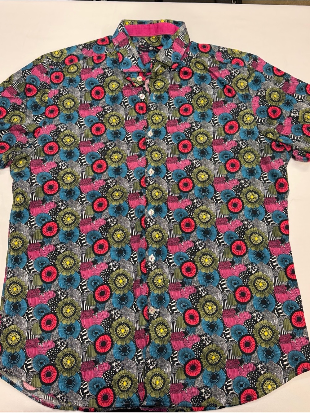 Men’s Boutique 100% Cotton Stone Rose Short-Sleeve Button-Up Printed Shirt